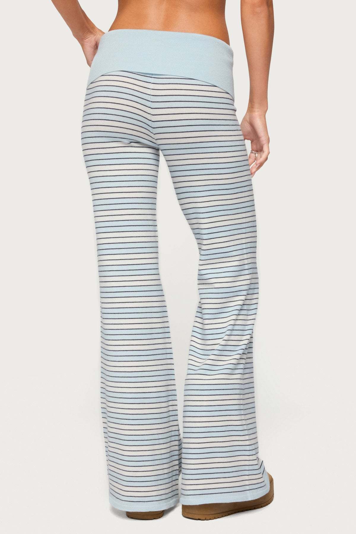 Jadie Foldover Striped Knit Pants - LIGHT-BLUE-AND-CREAM