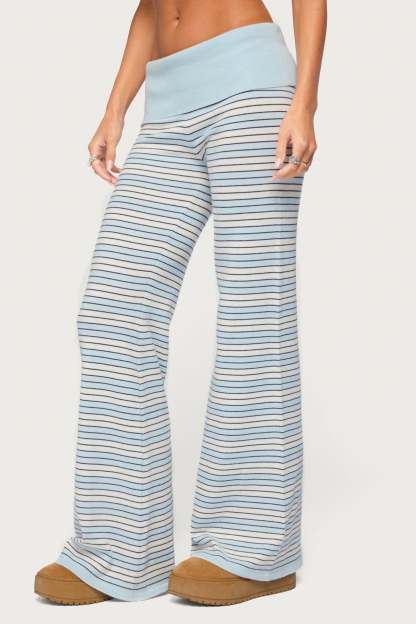 Jadie Foldover Striped Knit Pants - LIGHT-BLUE-AND-CREAM