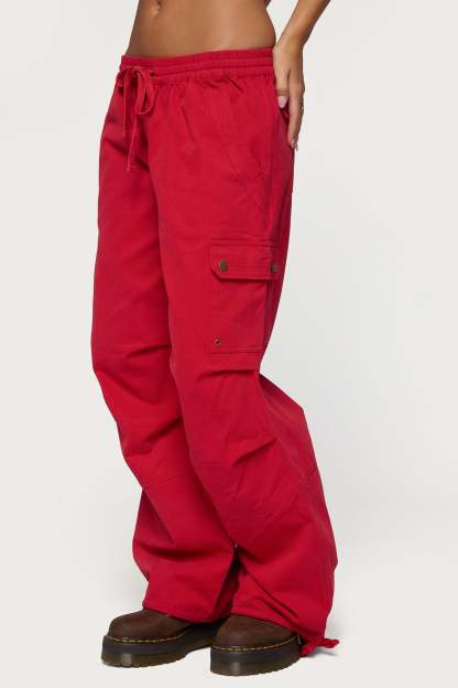 Paskal Twill Baggy Parachute Pants - RED