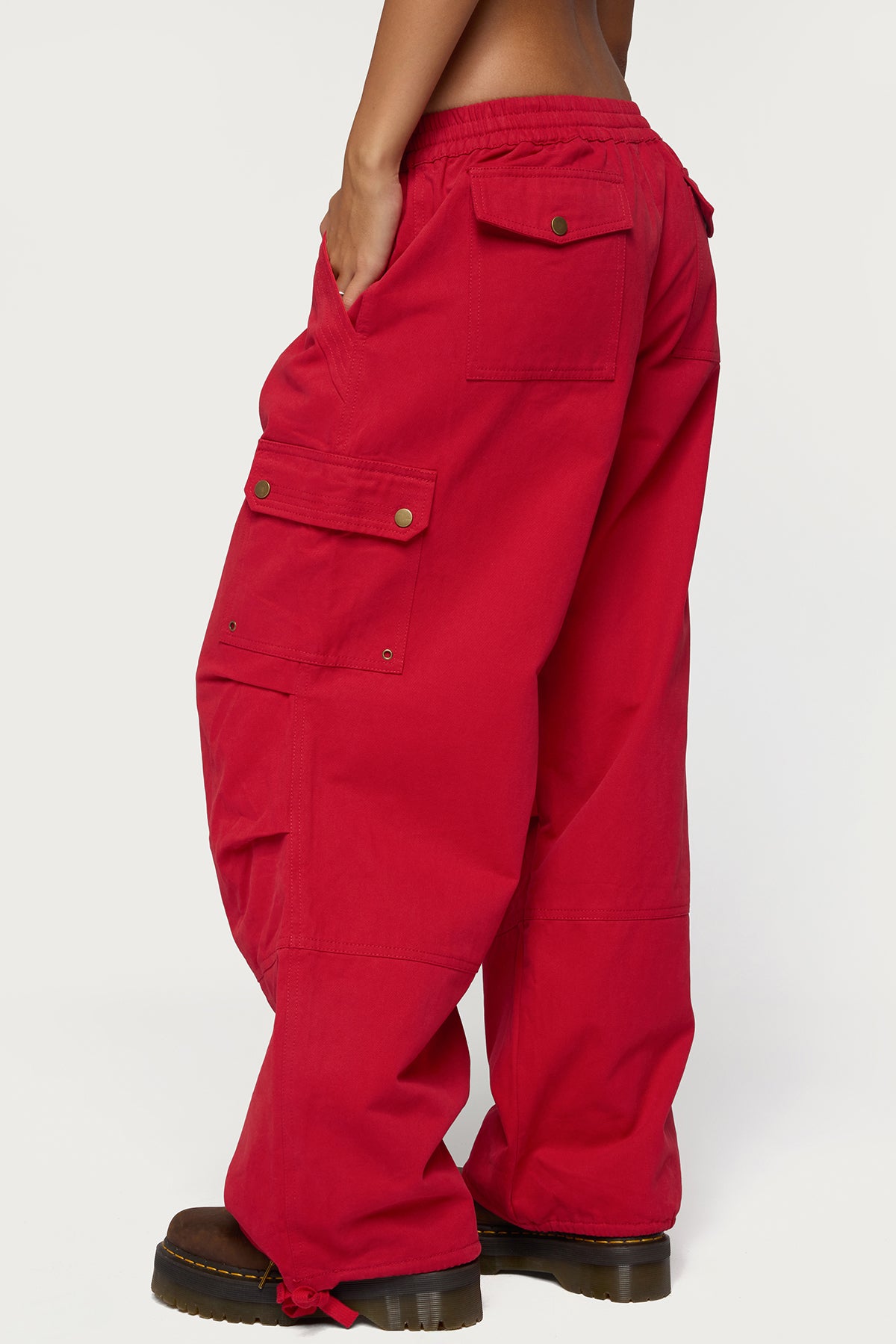 Paskal Twill Baggy Parachute Pants - RED