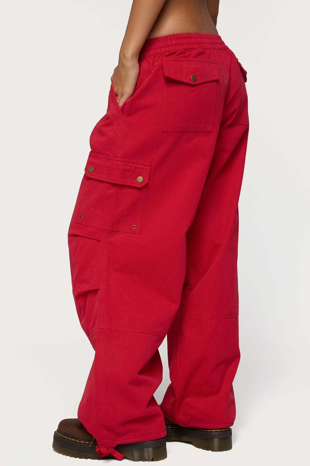 Paskal Twill Baggy Parachute Pants - RED