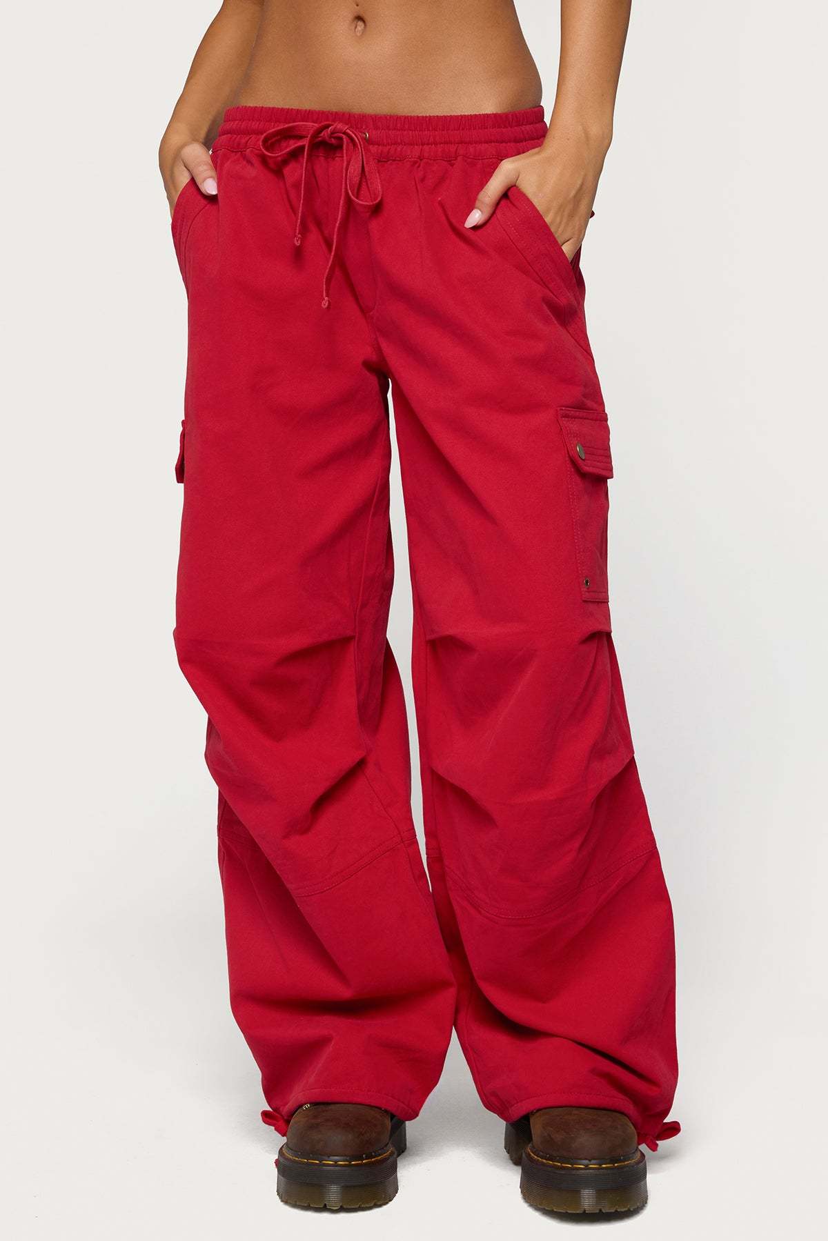 Paskal Twill Baggy Parachute Pants - RED
