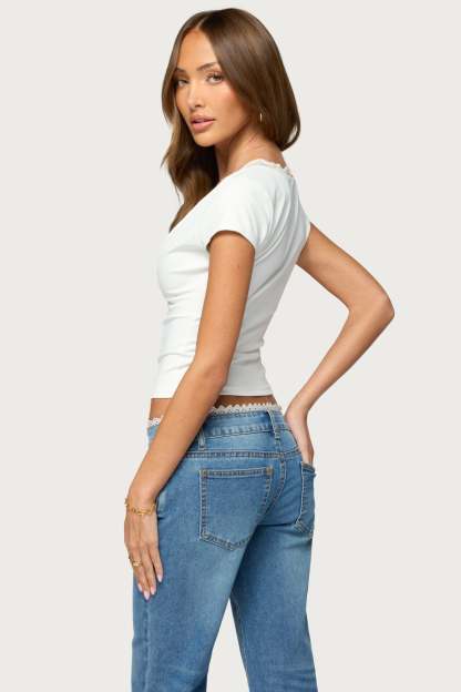 Hanni Lacey V Neck Top - CREAM