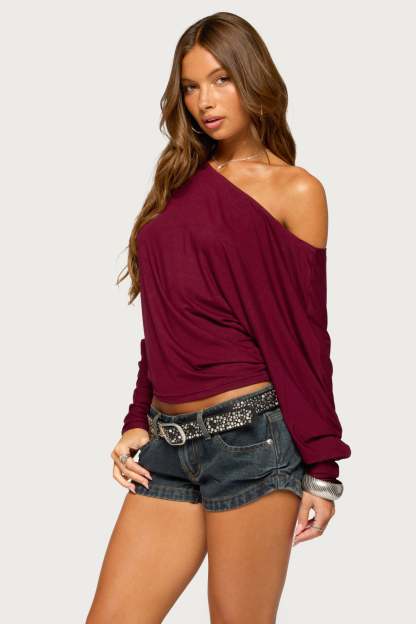 Pazzy Off Shoulder Top - BURGUNDY