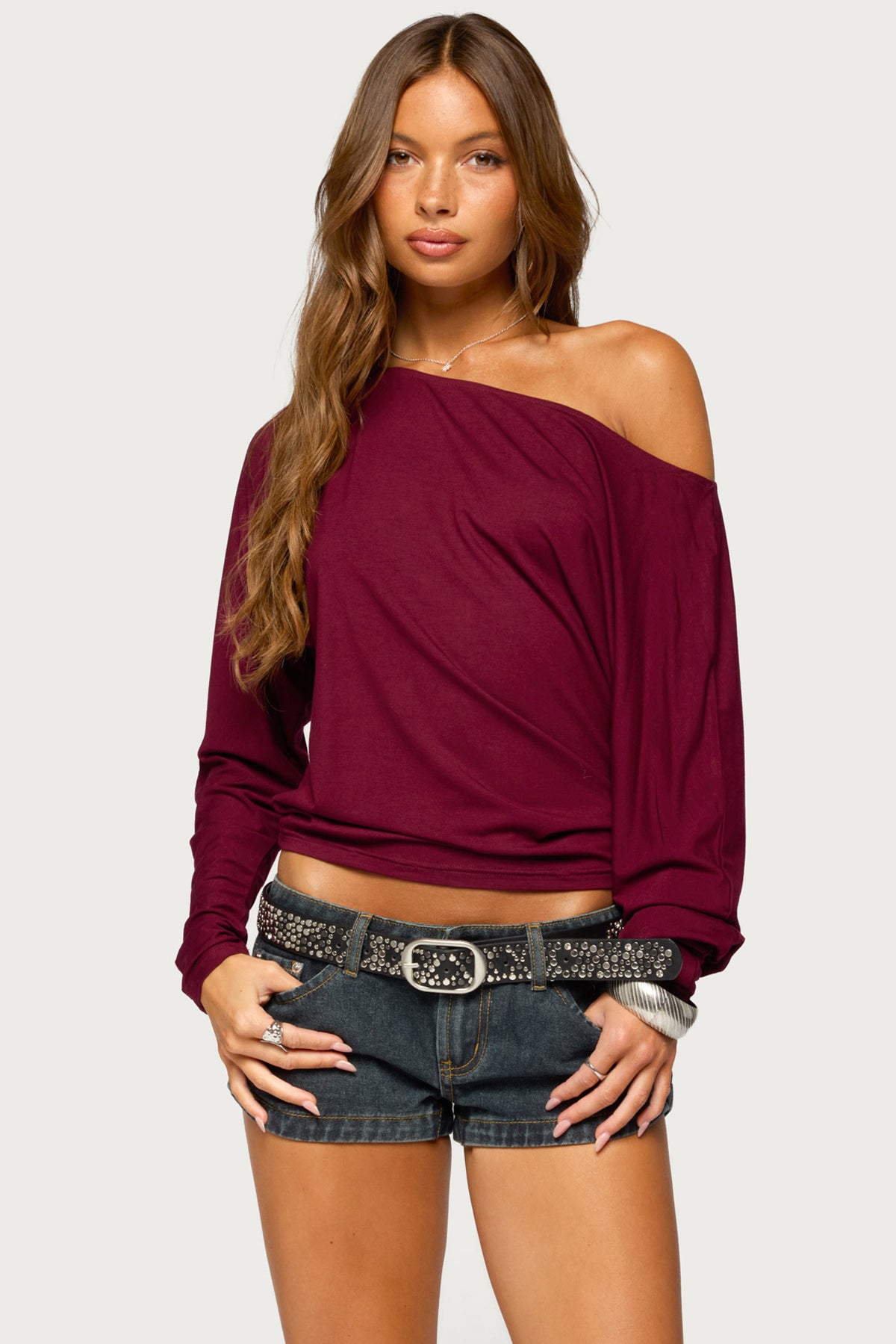 Pazzy Off Shoulder Top - BURGUNDY