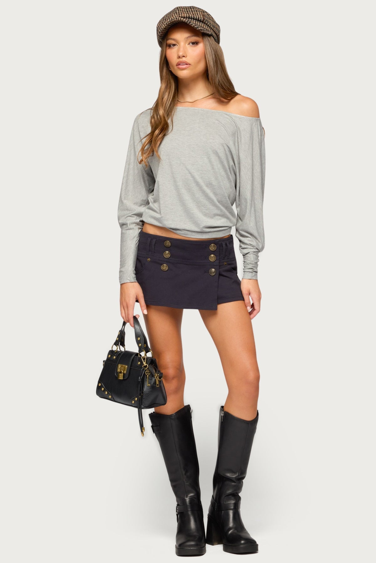 Pazzy Off Shoulder Top - GRAY-MELANGE
