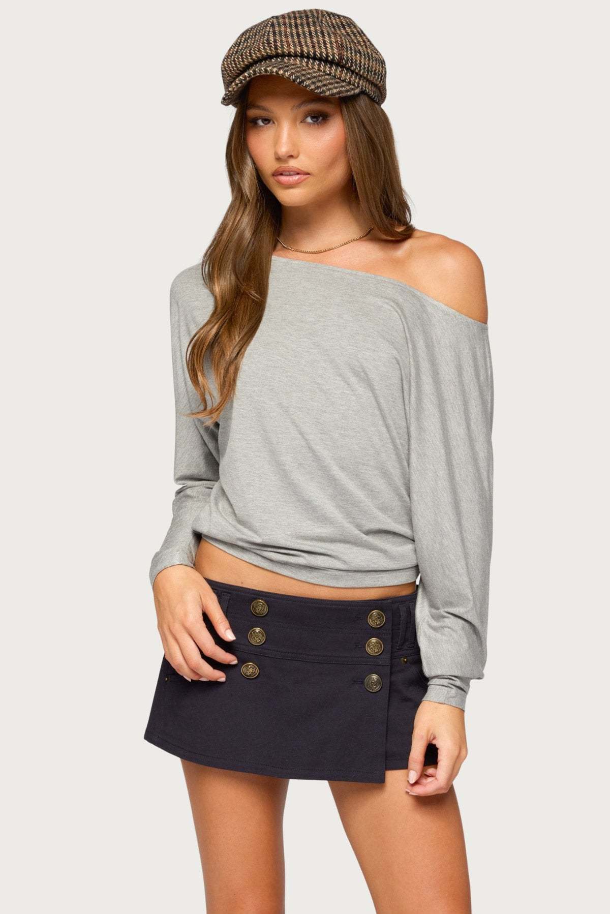 Pazzy Off Shoulder Top - GRAY-MELANGE