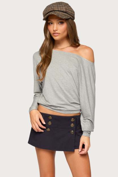 Pazzy Off Shoulder Top - GRAY-MELANGE