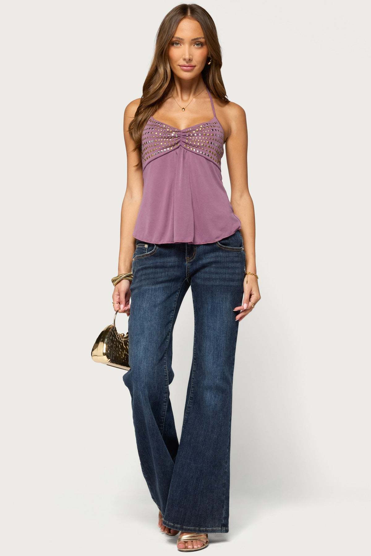 Ivana Studded Halter Top - PURPLE