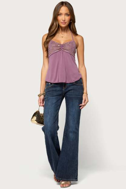 Ivana Studded Halter Top - PURPLE