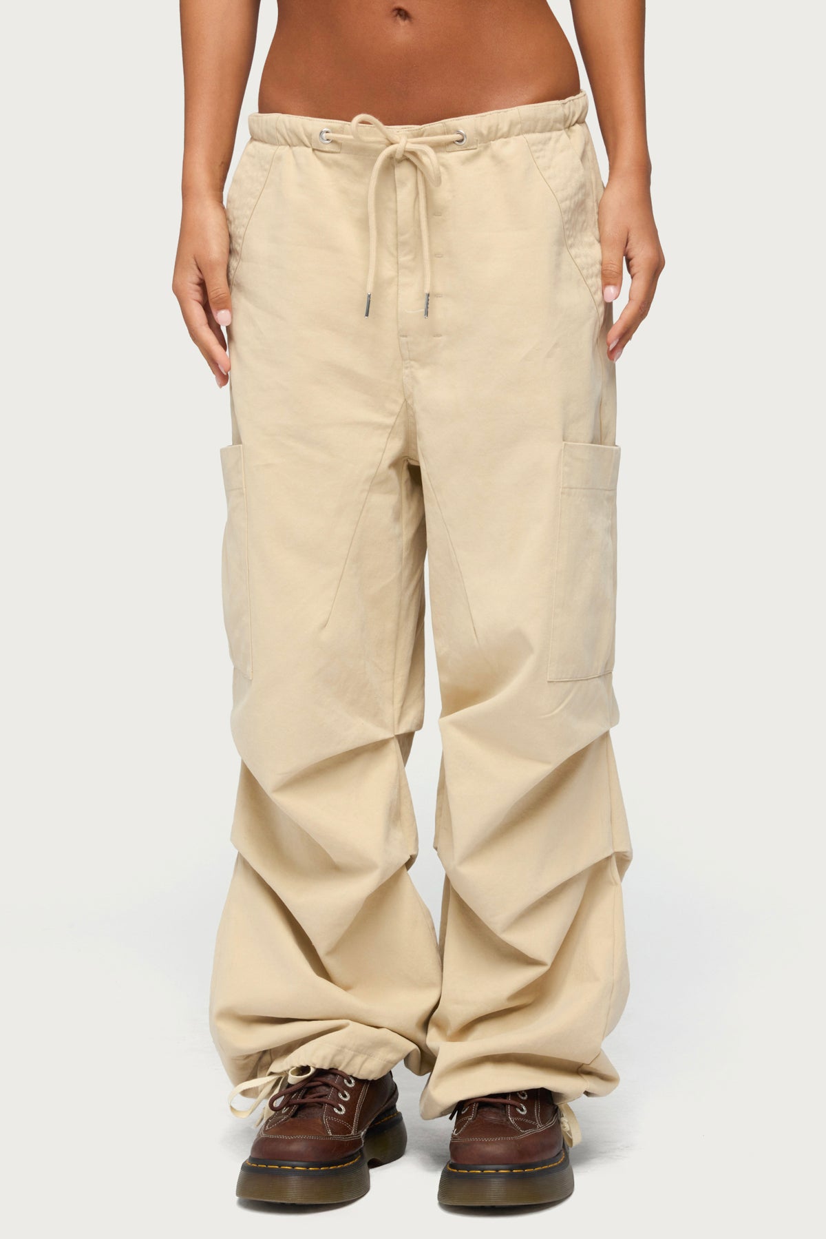 Emzi Baggy Cotton Cargo Pants - BEIGE