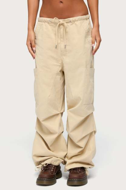 Emzi Baggy Cotton Cargo Pants - BEIGE