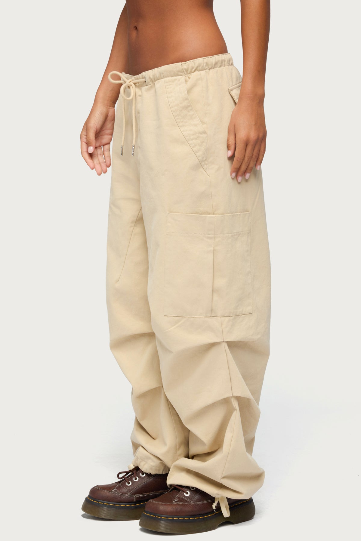Emzi Baggy Cotton Cargo Pants - BEIGE