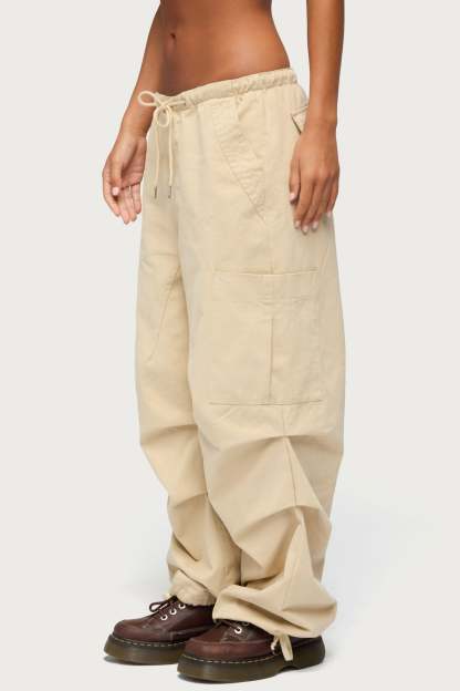 Emzi Baggy Cotton Cargo Pants - BEIGE