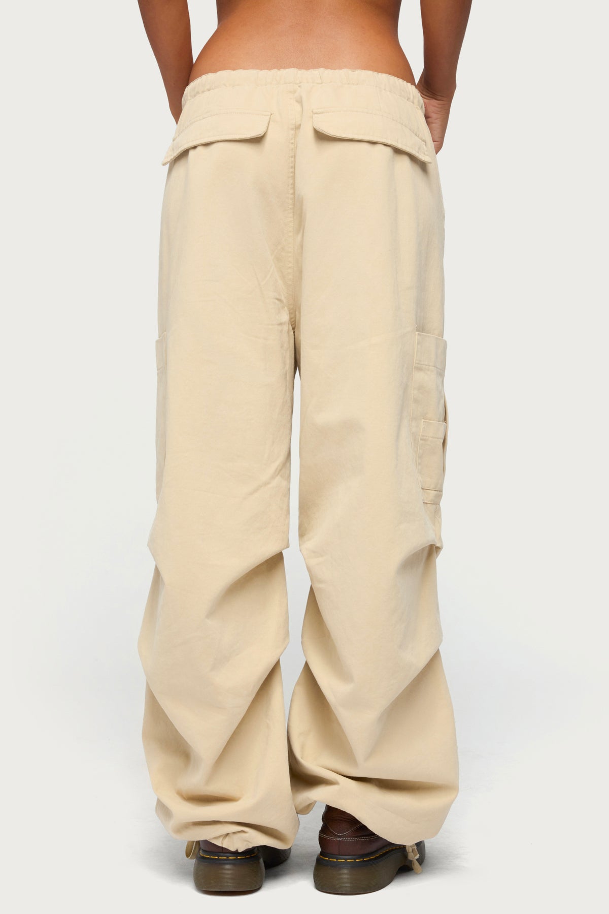 Emzi Baggy Cotton Cargo Pants - BEIGE