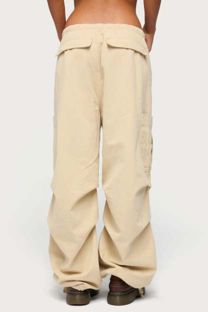 Emzi Baggy Cotton Cargo Pants - BEIGE