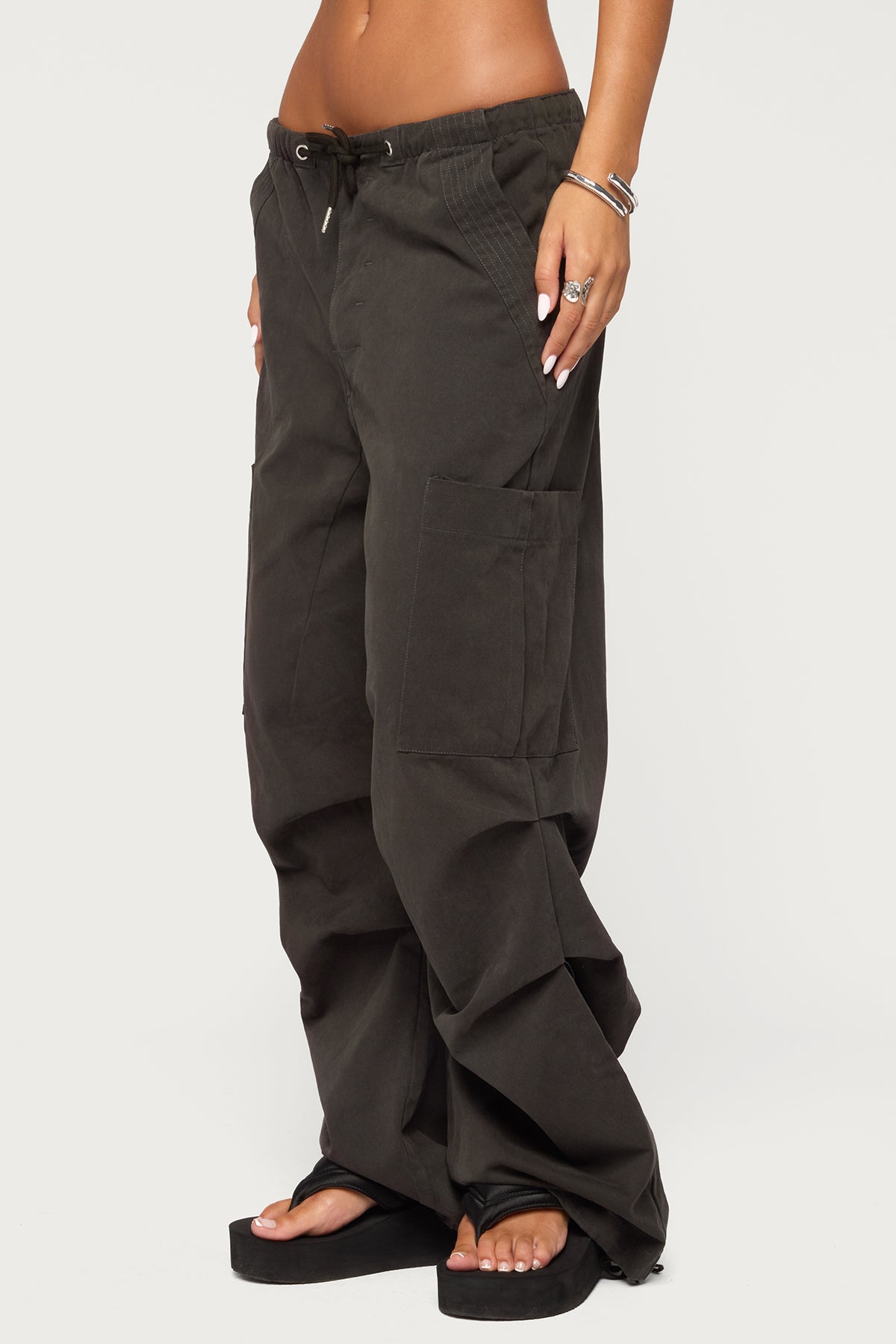 Emzi Baggy Cotton Cargo Pants - BLACK-WASHED