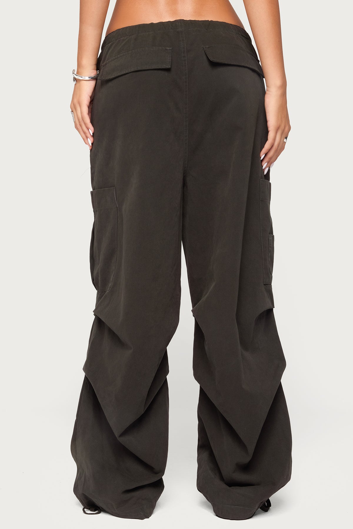 Emzi Baggy Cotton Cargo Pants - BLACK-WASHED