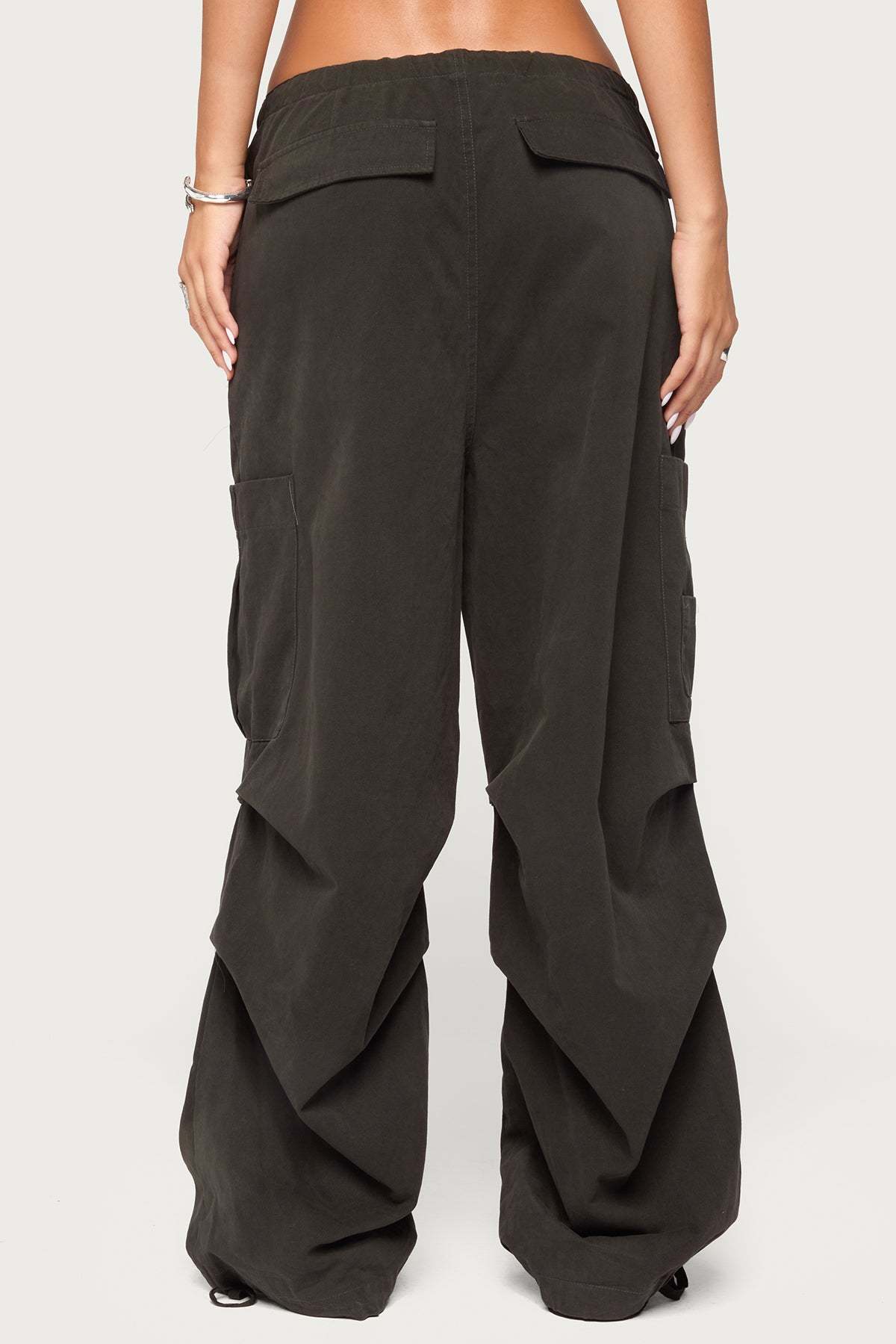 Emzi Baggy Cotton Cargo Pants - BLACK-WASHED