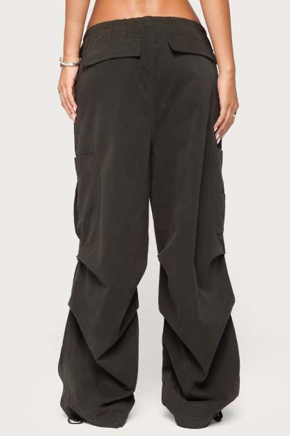 Emzi Baggy Cotton Cargo Pants - BLACK-WASHED