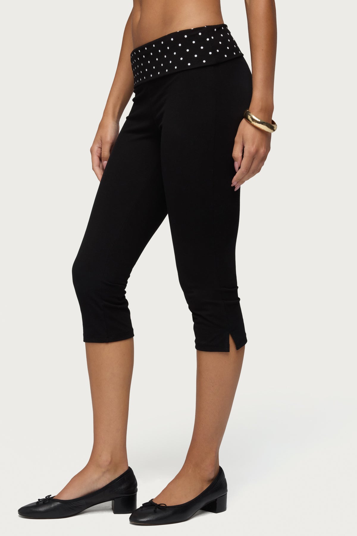 Genni Polka Dot Foldover Capri Pants - BLACK