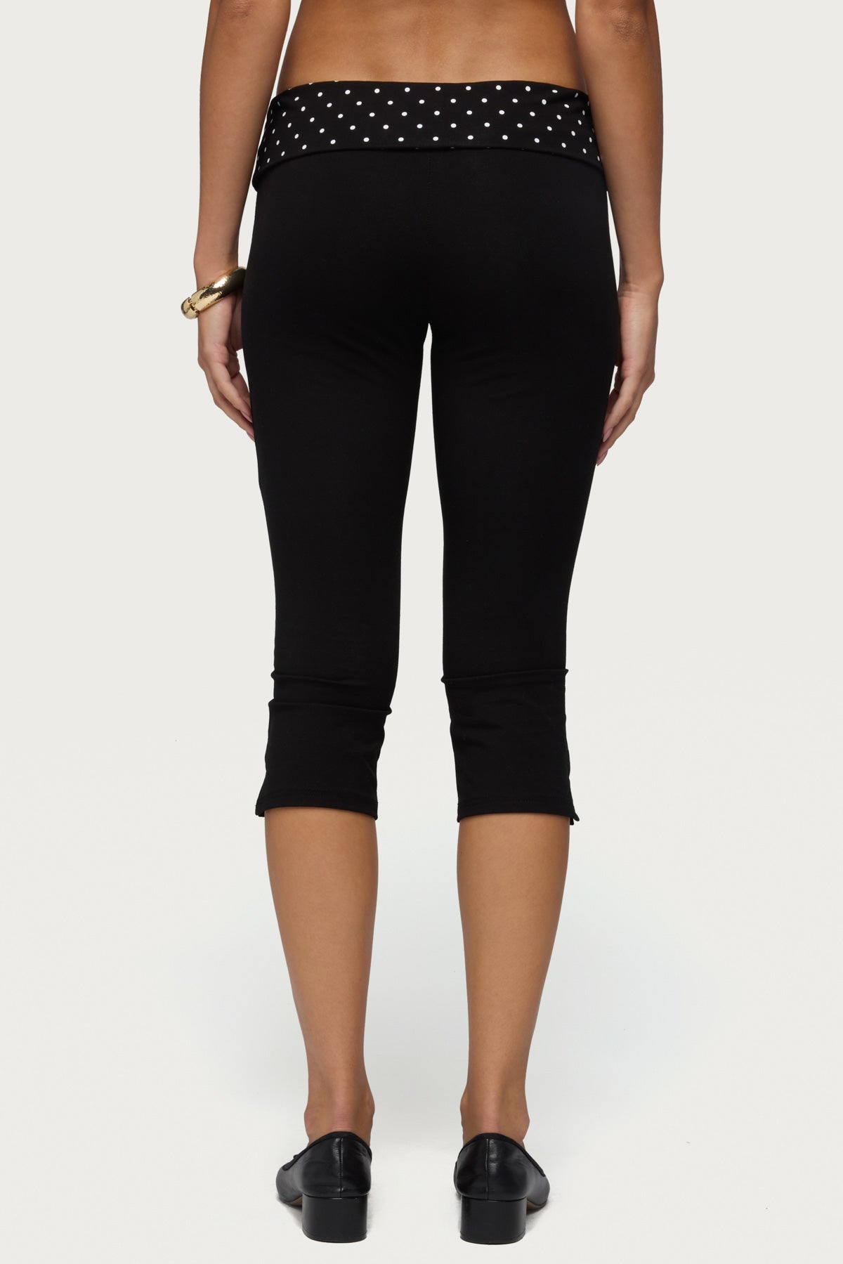 Genni Polka Dot Foldover Capri Pants - BLACK