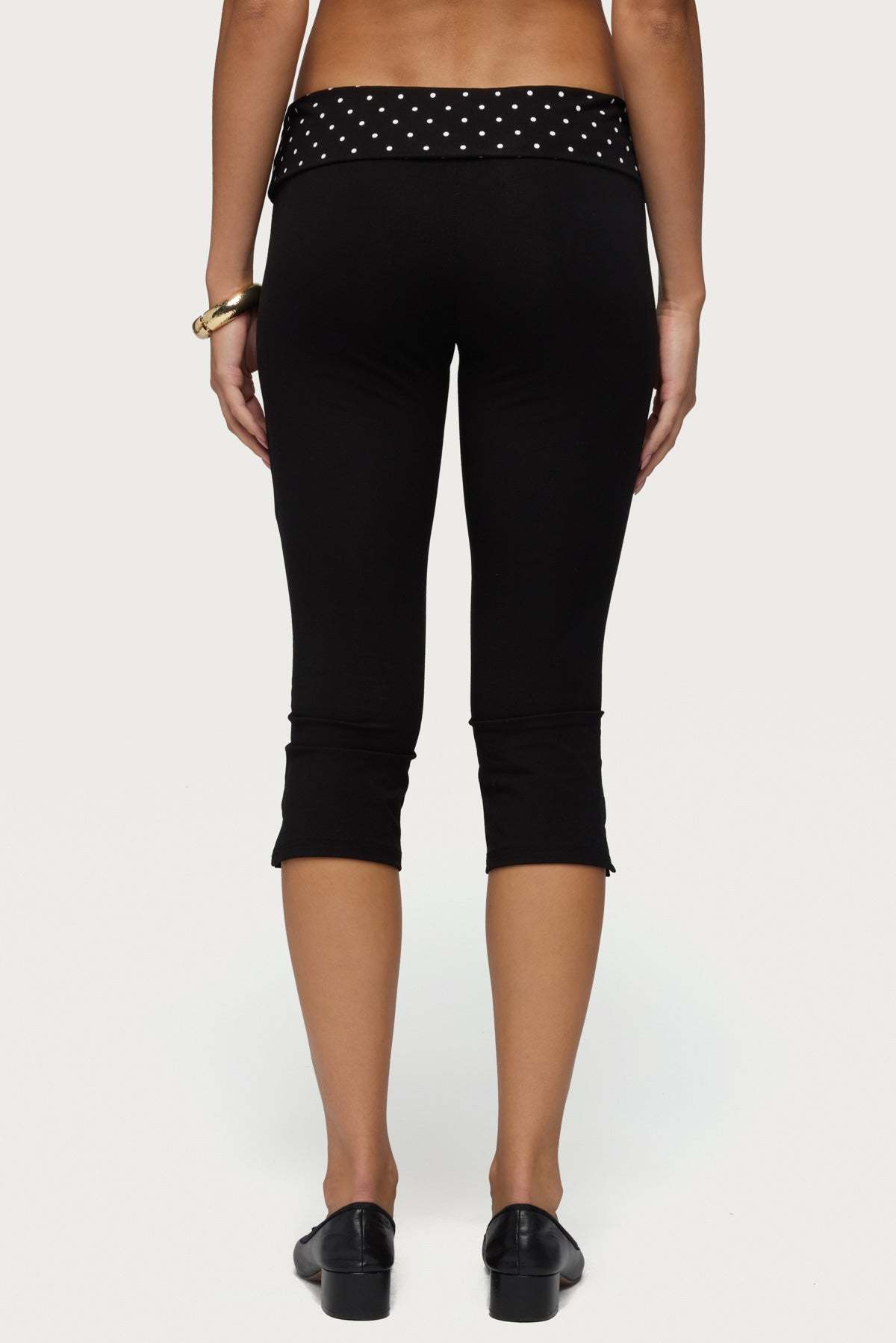Genni Polka Dot Foldover Capri Pants - BLACK