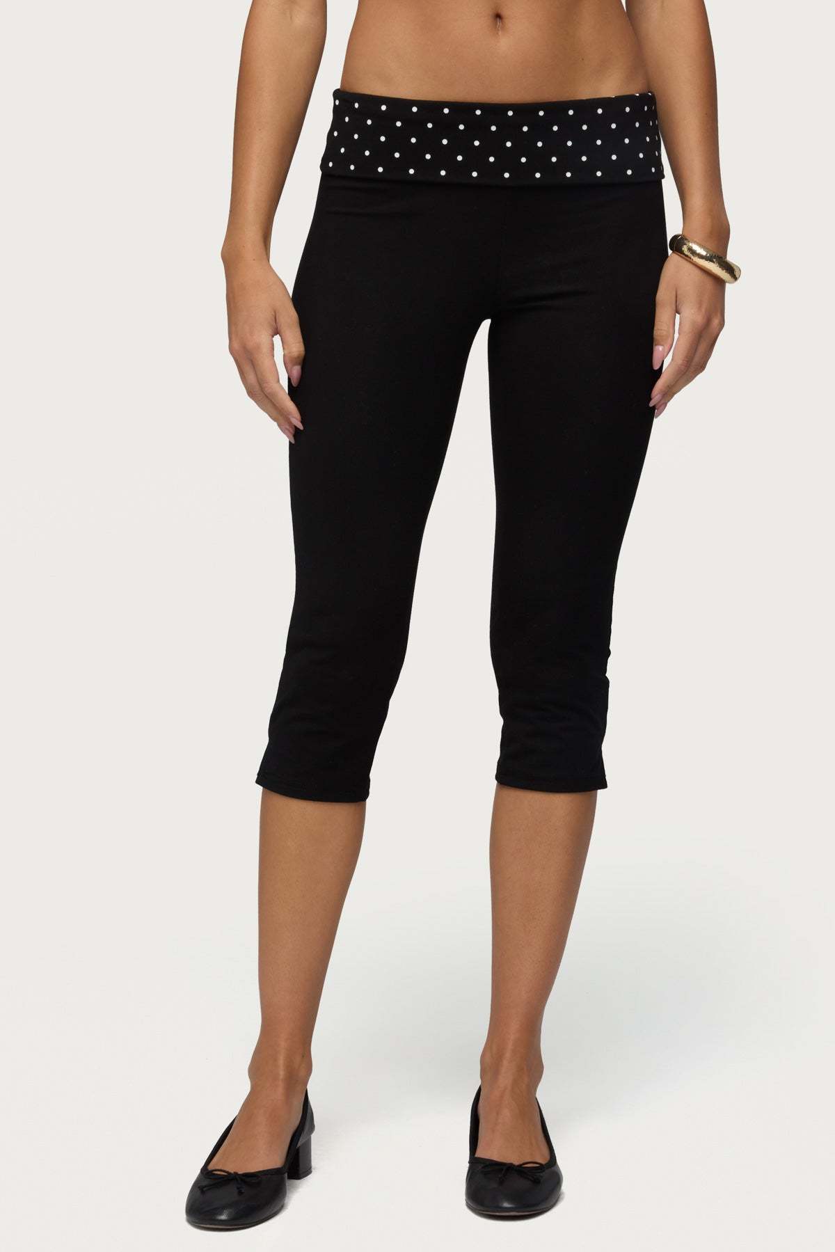 Genni Polka Dot Foldover Capri Pants - BLACK