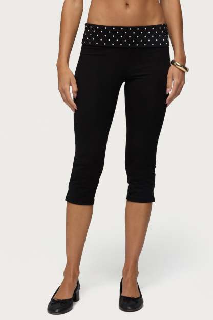 Genni Polka Dot Foldover Capri Pants - BLACK