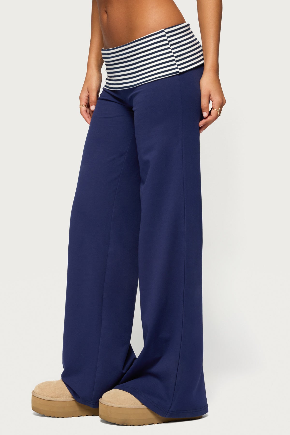 Maci Striped Foldover Pants - NAVY-AND-WHITE