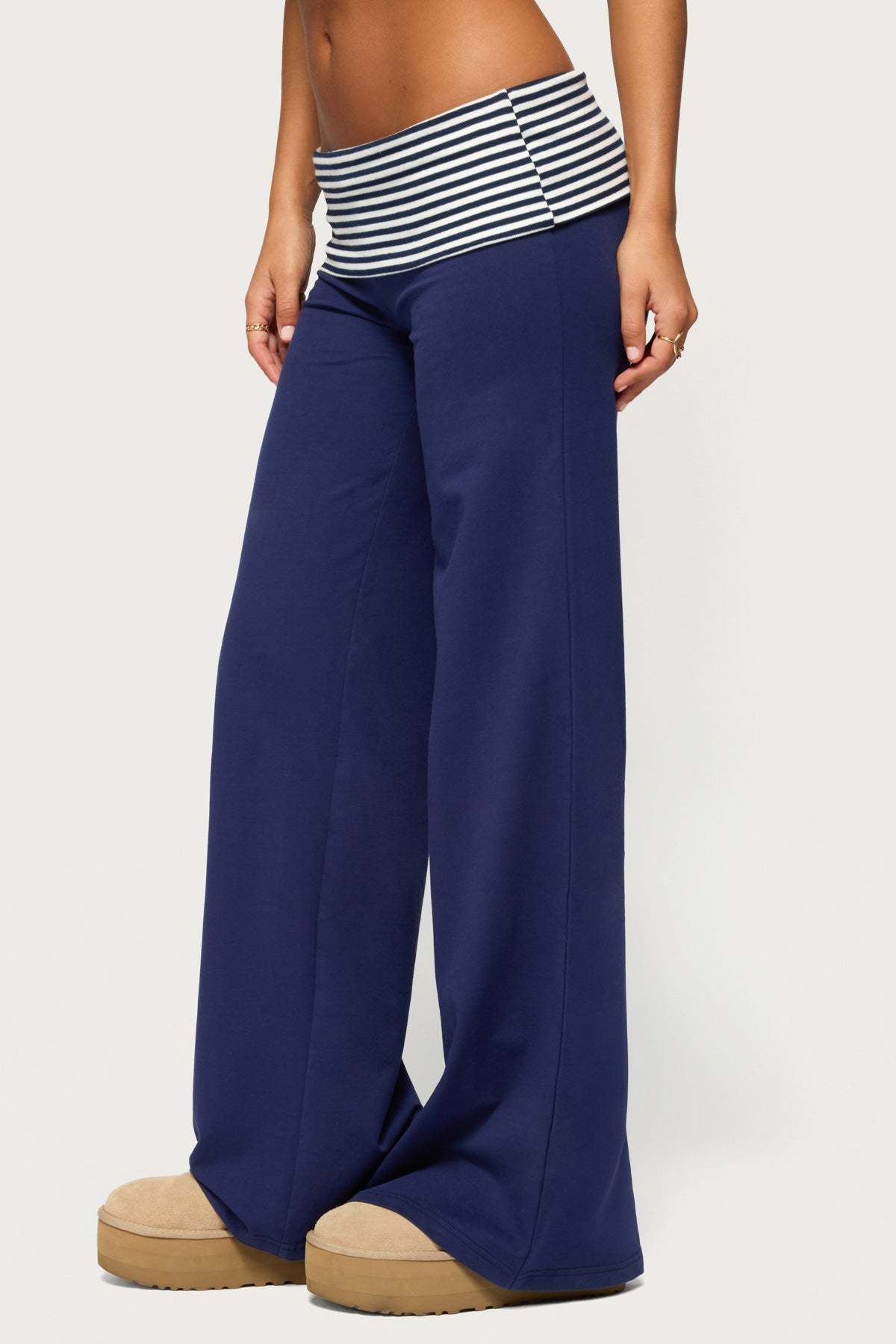Maci Striped Foldover Pants - NAVY-AND-WHITE