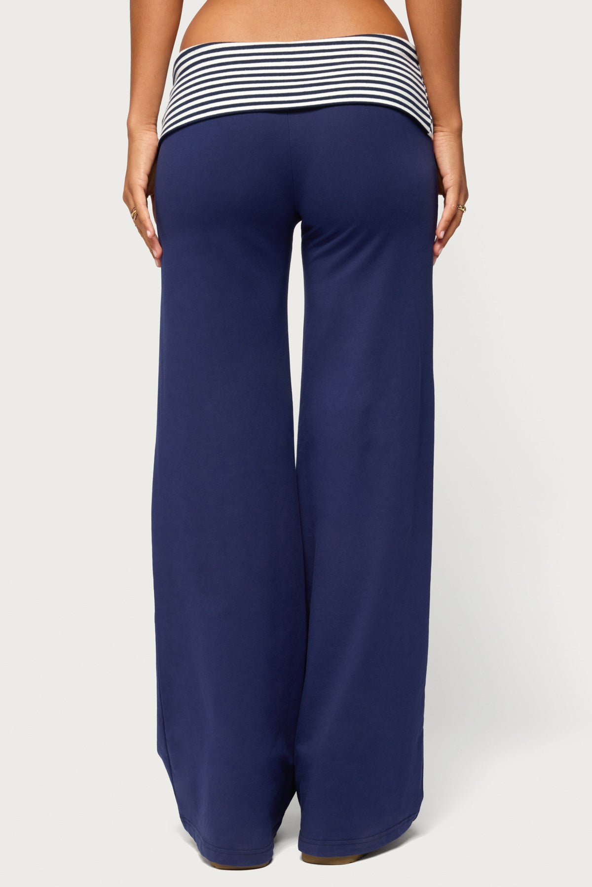 Maci Striped Foldover Pants - NAVY-AND-WHITE
