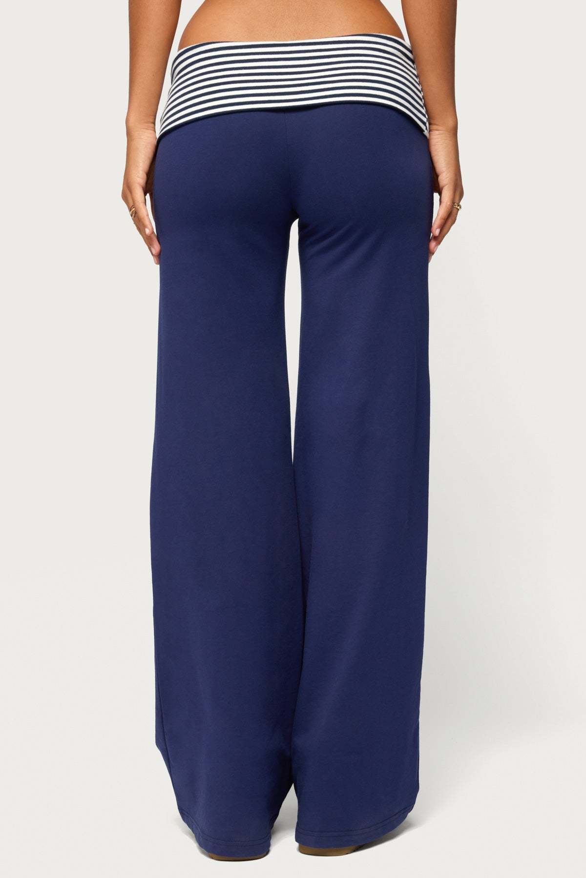 Maci Striped Foldover Pants - NAVY-AND-WHITE