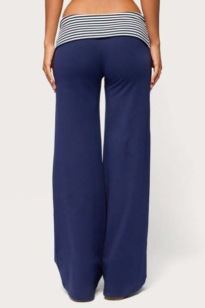 Maci Striped Foldover Pants - NAVY-AND-WHITE