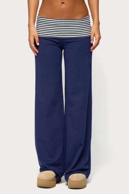 Maci Striped Foldover Pants - NAVY-AND-WHITE