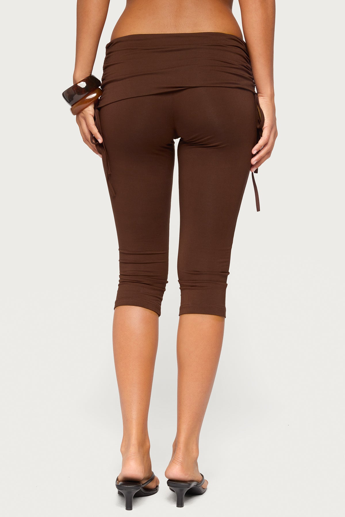 Bardi Drawstring Foldover Capri Pants - BROWN