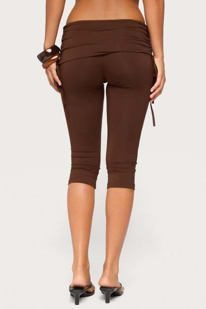 Bardi Drawstring Foldover Capri Pants - BROWN