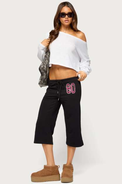 80 Sequin Capri Sweatpants - BLACK