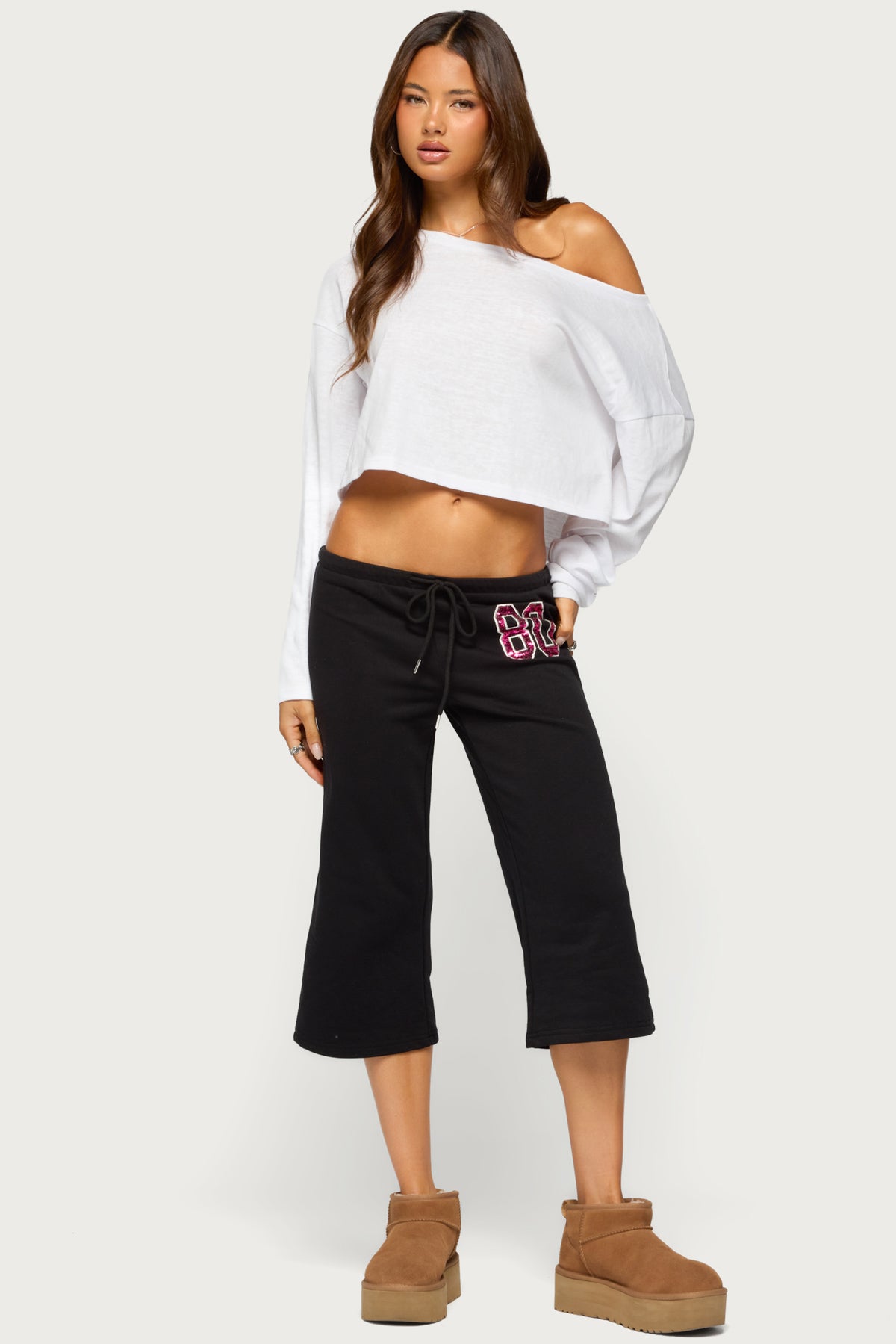 80 Sequin Capri Sweatpants - BLACK