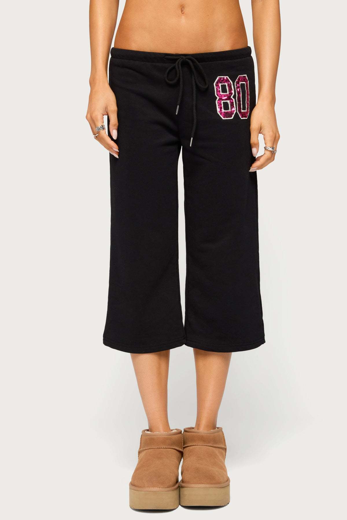 80 Sequin Capri Sweatpants - BLACK