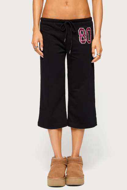 80 Sequin Capri Sweatpants - BLACK