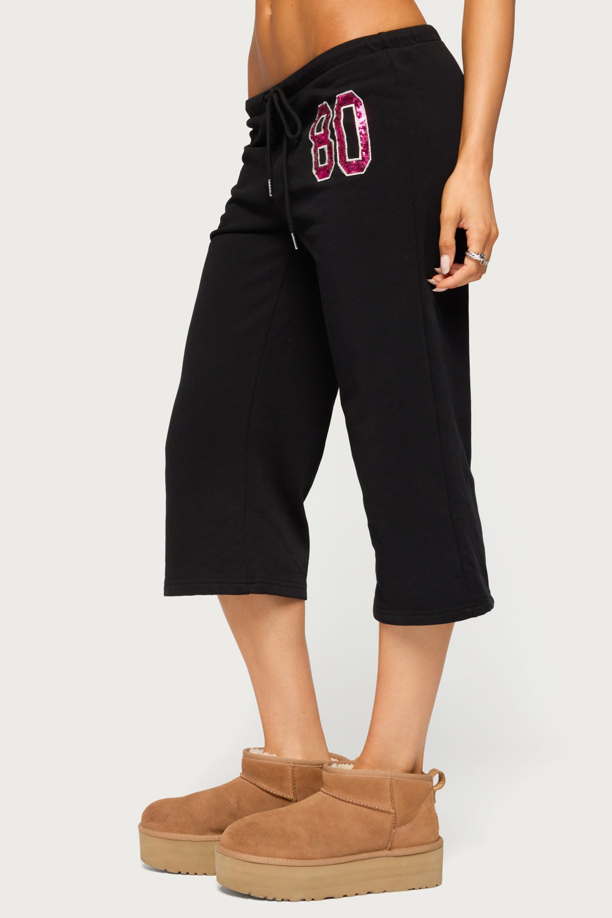 80 Sequin Capri Sweatpants - BLACK
