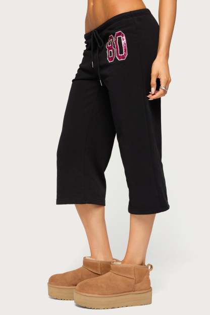 80 Sequin Capri Sweatpants - BLACK