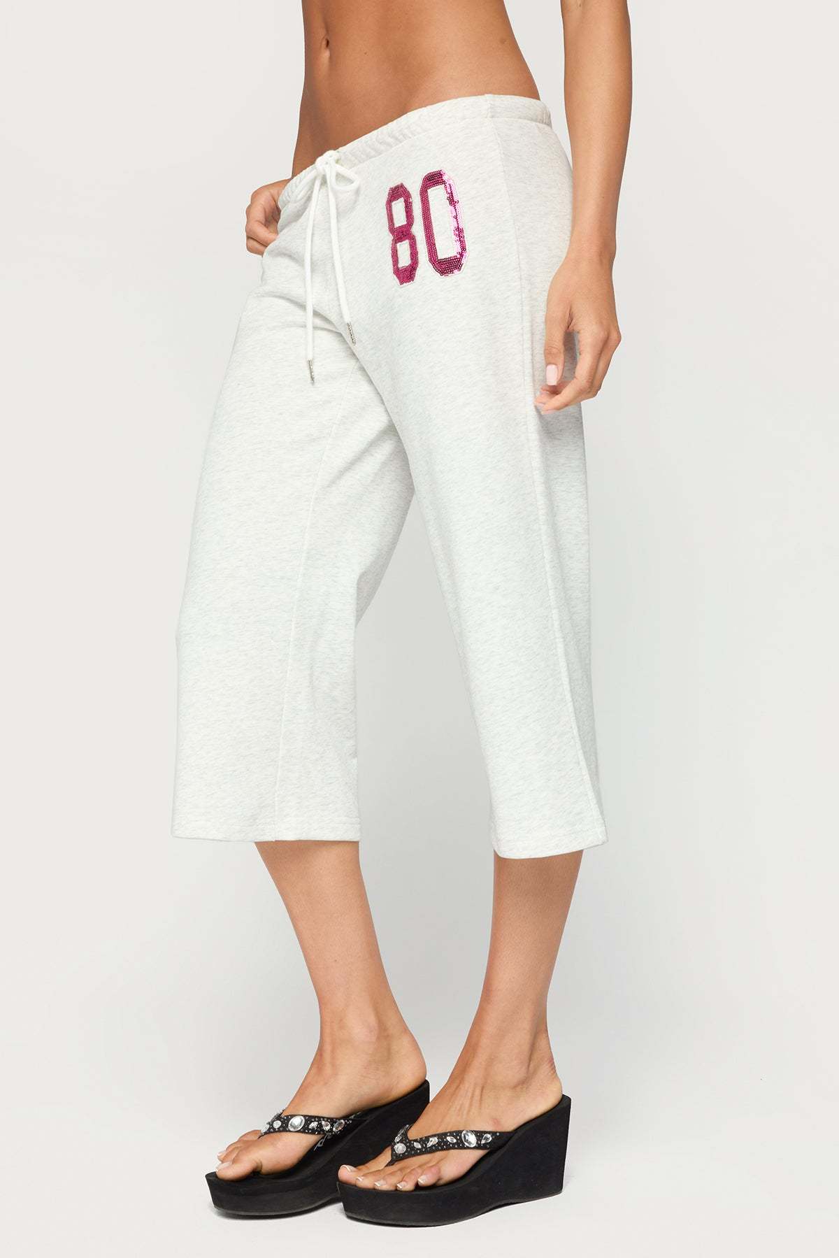 80 Sequin Capri Sweatpants - LIGHT-GRAY-MELANGE