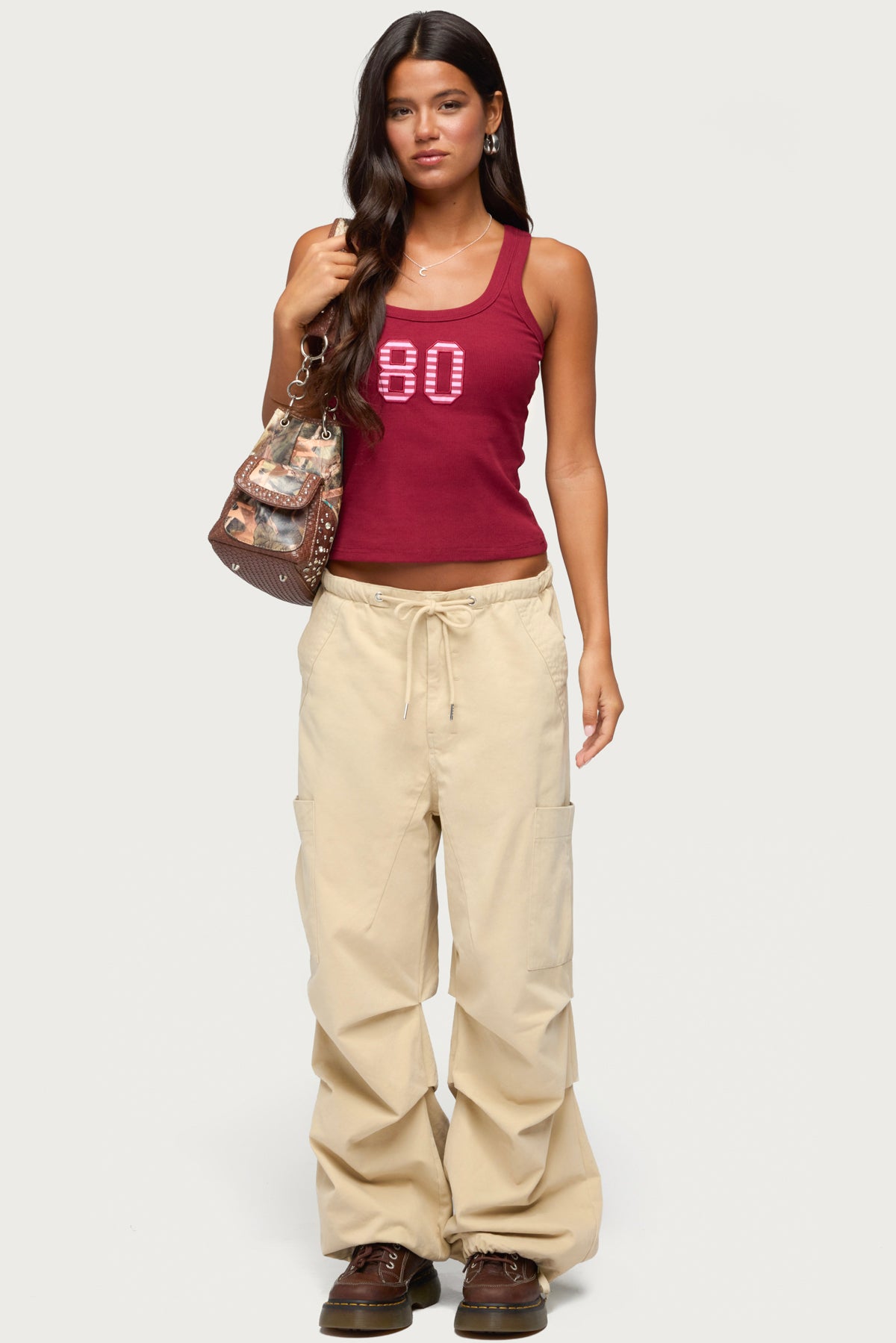 Emzi Baggy Cotton Cargo Pants - BEIGE