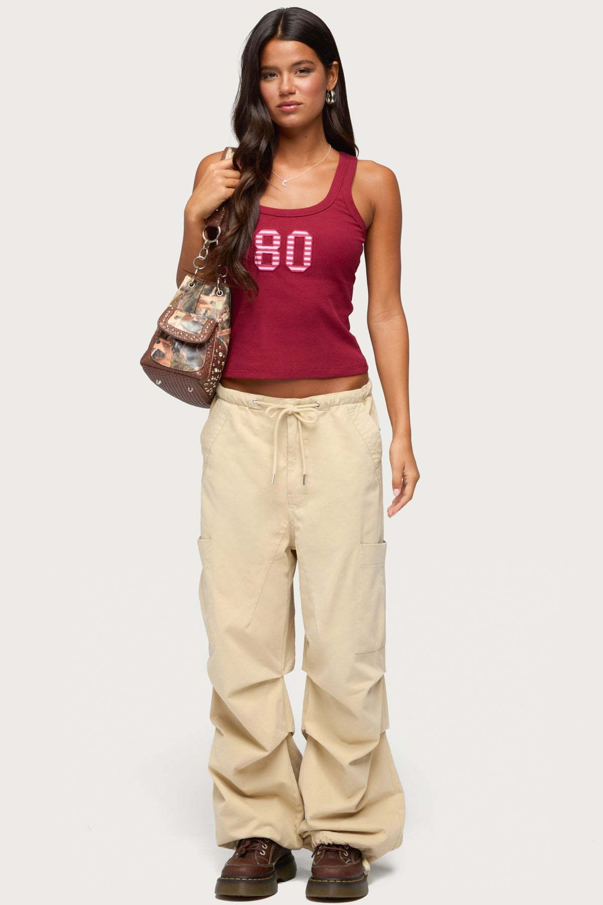 Emzi Baggy Cotton Cargo Pants - BEIGE
