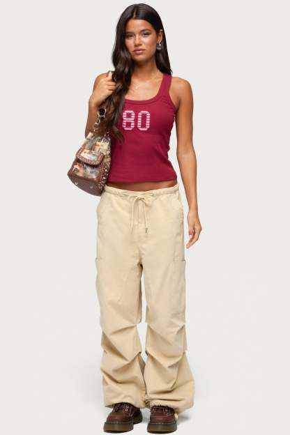 Emzi Baggy Cotton Cargo Pants - BEIGE