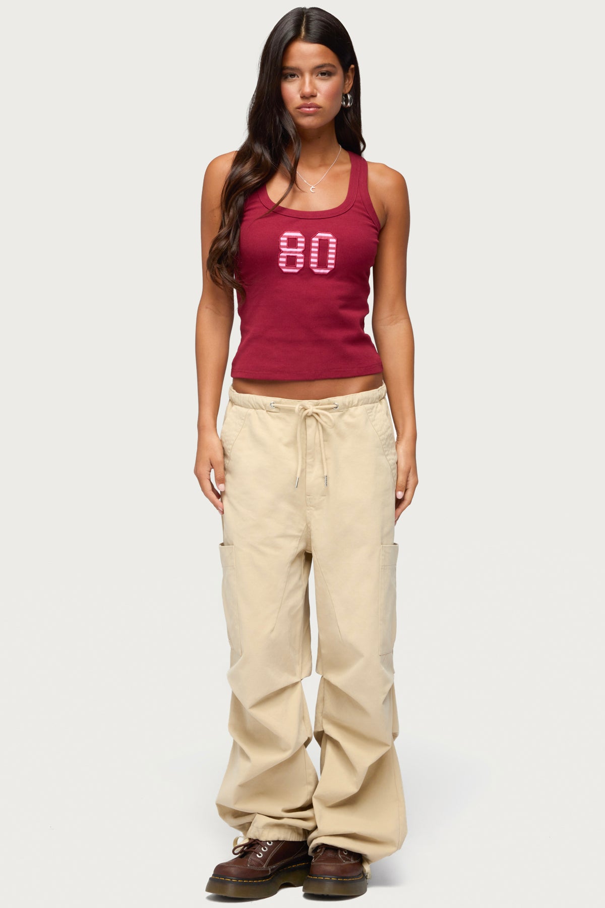 Emzi Baggy Cotton Cargo Pants - BEIGE