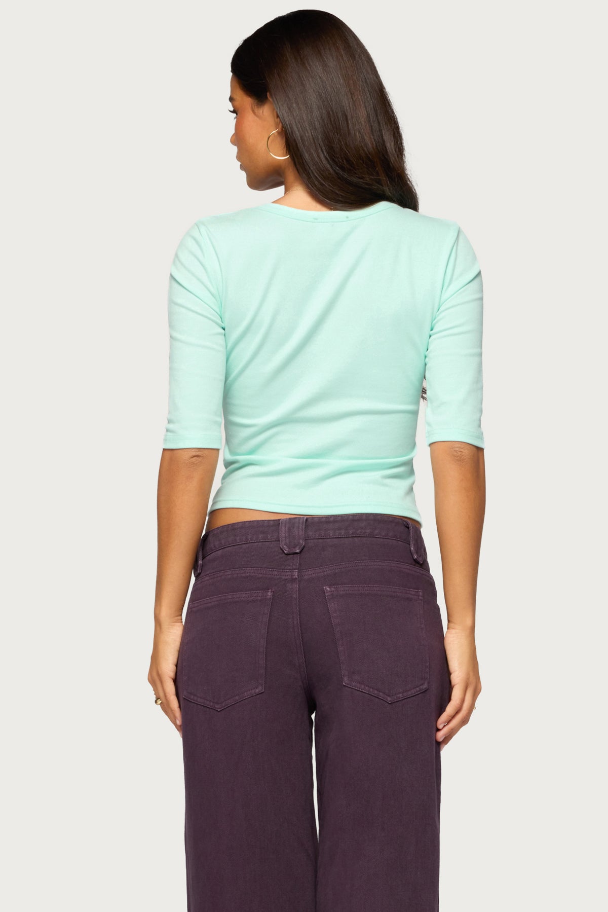 Garla V Neck Three-Quarter Sleeve Top - AQUA