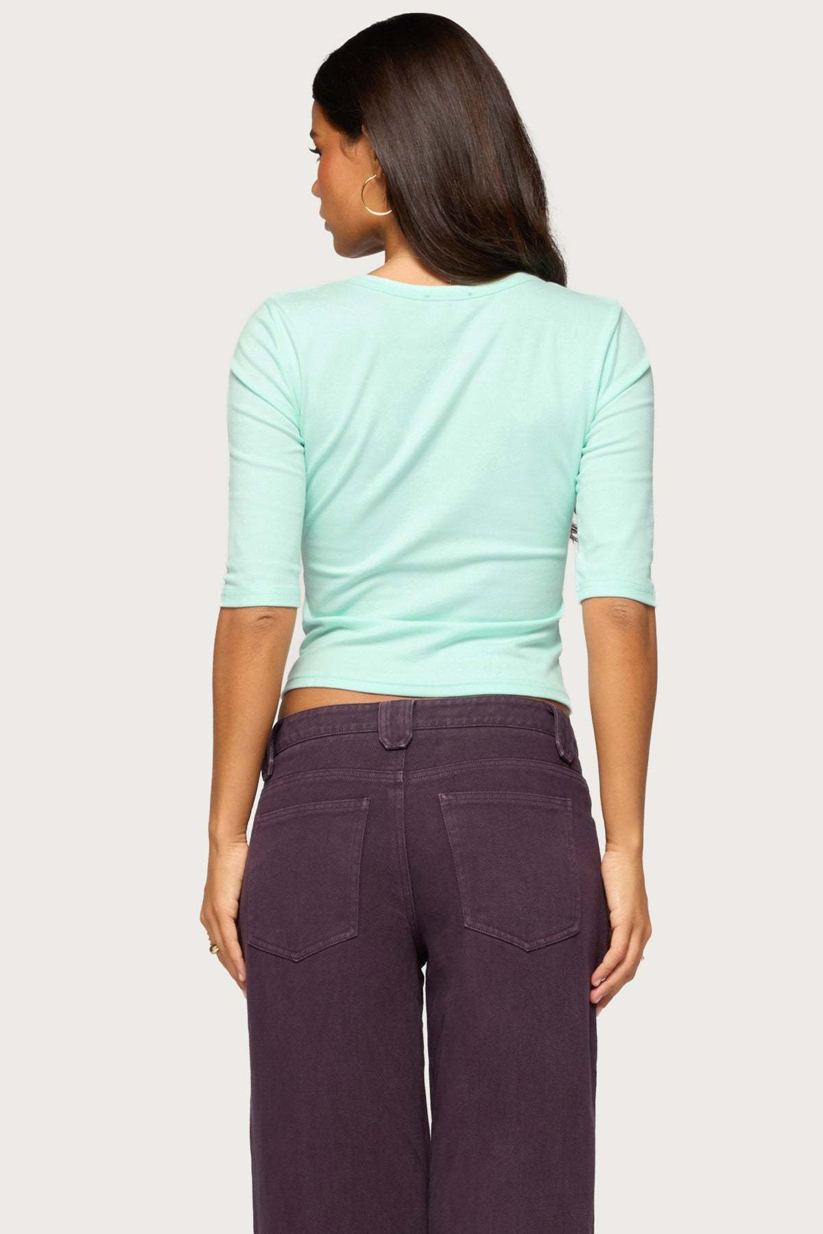 Garla V Neck Three-Quarter Sleeve Top - AQUA
